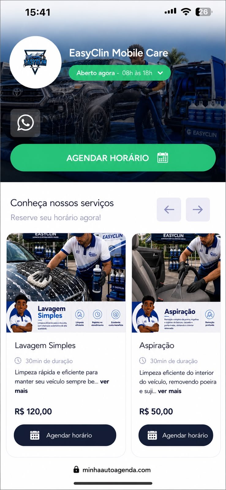 Tela da plataforma de agendamento EasyClin