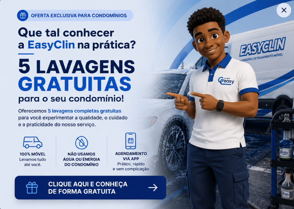 Oferta exclusiva para condomínios: 5 lavagens grátis. Clique para falar com a gente no WhatsApp.